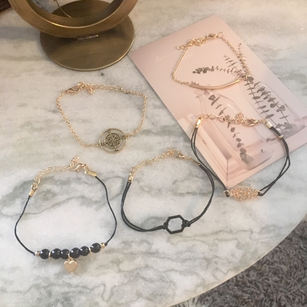 'My Guide' Compass Gold and Black 5 Piece Bracelet - Picture 2 of 7